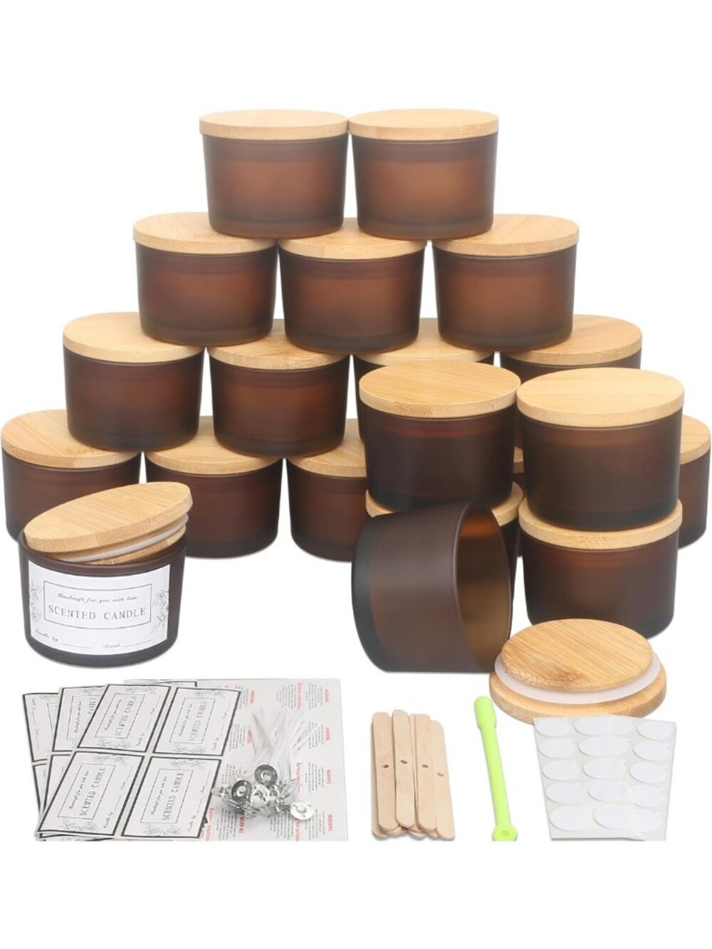 20 Pack 4oz Frosted Amber Glass Candle Jars with Lids - DIY Candle Making Kit